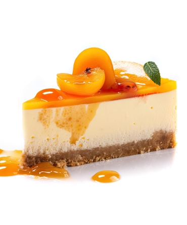 Apricot Cheesecake Isolated, Cheesecake Pastry, Peach Cream Cheese Dessert with Orange Fruits on White Background, Abstract Generative AI Illustration
